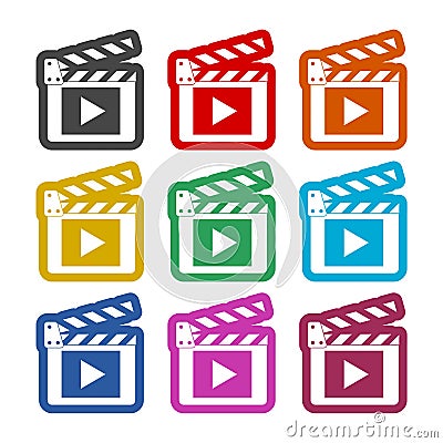 Movie icon, Film Flap sticker, color icons set Vector Illustration