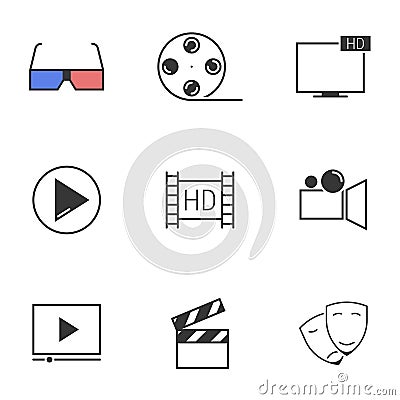 Simple vector icons. Flat illustration on a theme Movie Vector Illustration