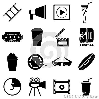 Movie items icons set, simple style Vector Illustration