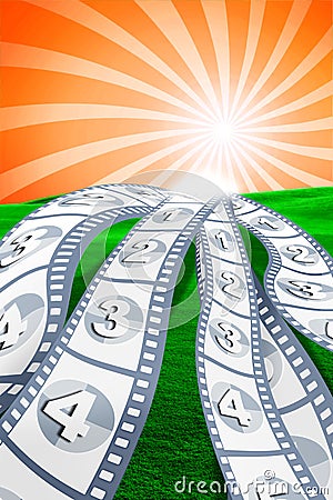 Movie items on landscape Stock Photo