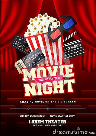 Movie night concept. Creative template for cinema poster, banner Stock Photo