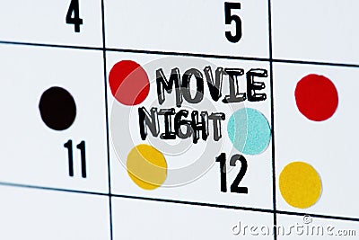 Movie night date calendar reminder Stock Photo