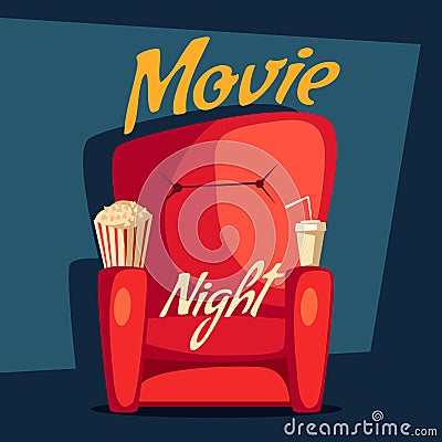 Movie night. Home cinema watching. Cartoon vector illustration Vector Illustration