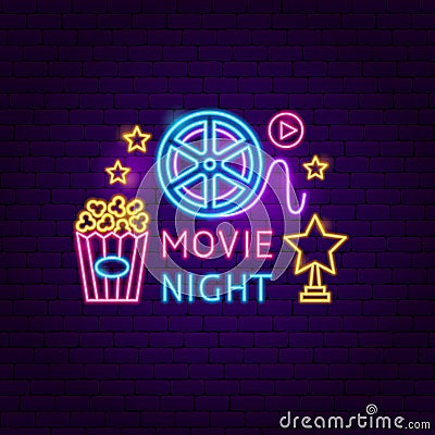 Movie Night Neon Sign Vector Illustration