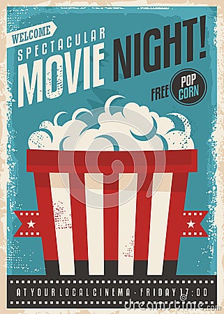 Movie night retro poster design Vector Illustration