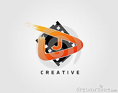 Movie play letter J logo design concept template. Abstract Video Play Icon Vector Illustration