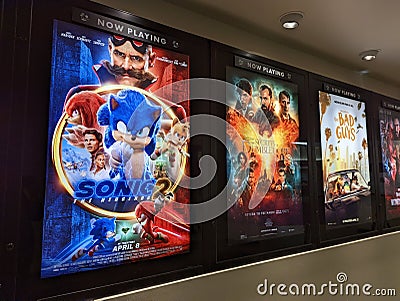 Movie posters outside of movie theater Editorial Stock Photo