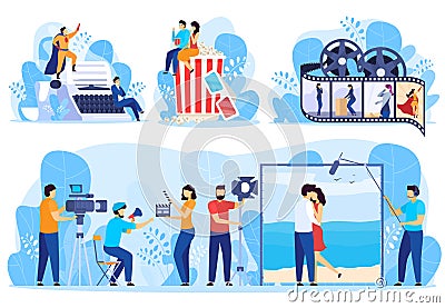 Movie production process from screenplay to cinema, vector illustration Vector Illustration