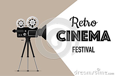 Movie projector, Retro cinema. Cinematography festival. Movie time. Vector illustration. Vector Illustration