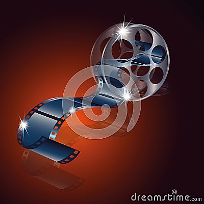 Movie reel film vector with reflection isolated on red background Vector Illustration