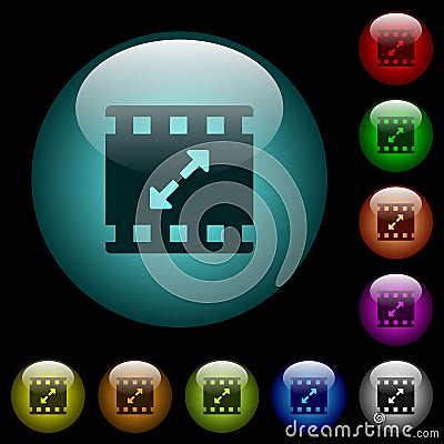 Movie resize large icons in color illuminated glass buttons Stock Photo