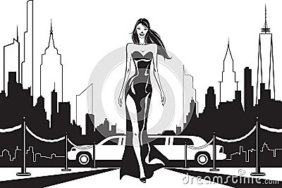 Movie star goes to a fashion party Vector Illustration