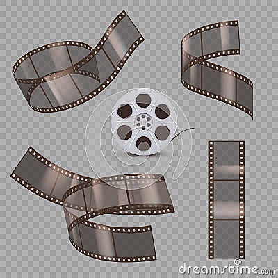 Movie tape. Twisted photography or cinema straight stripped tape studio picture decent vector realistic template Vector Illustration
