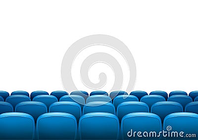 Movie theater with row of blue seats. Premiere event template. Super Show design. Presentation concept with place for text Vector Illustration