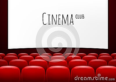 Movie theater with row of red seats. Premiere event template. Super Show design. Vector Illustration