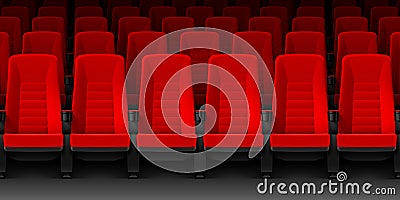 Movie theater with rows of red empty chairs Vector Illustration