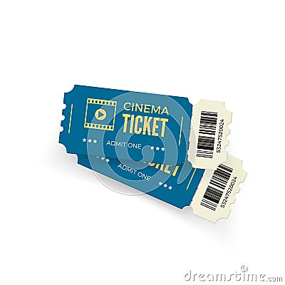 Movie ticket. Blue cinema tickets isolated on white background. Realistic cinema ticket template. Vector illustration Vector Illustration