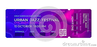 Movie ticket. Music concert, party event entrance ticket design. Invitation vector template Vector Illustration