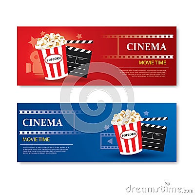 Movie time banner and coupon.Cinema template element design Vector Illustration