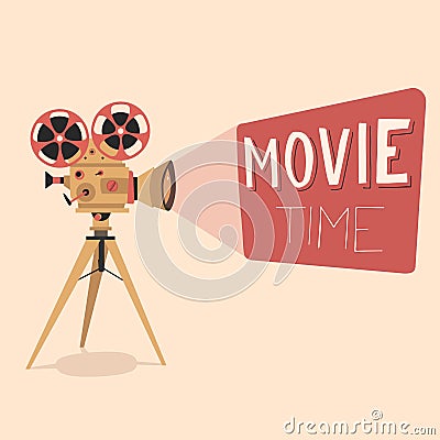 Movie time poster. Cartoon vector illustration. Cinema motion picture Vector Illustration