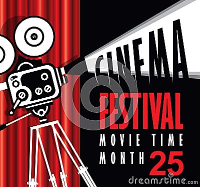 Movie time poster with old fashioned movie camera Vector Illustration