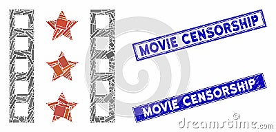 Movie Trailer Mosaic and Distress Rectangle Movie Censorship Stamp Seals Stock Photo