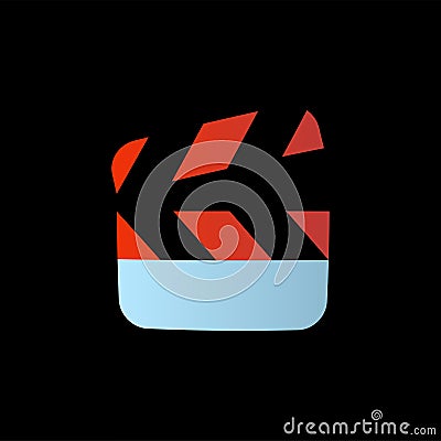 Movie video clapperboard simple colorful icon isolated on black Vector Illustration