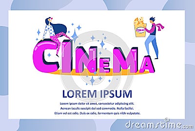 Moviegoers in Movie House. Creative Composition Vector Illustration