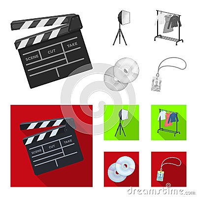 Movies, discs and other equipment for the cinema. Making movies set collection icons in monochrome,flat style vector Vector Illustration