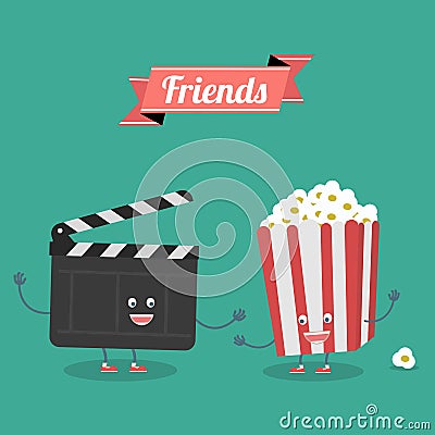 Movies and popcorn friends forever. Vector cartoon. Movies, cinema. Fast food Vector Illustration