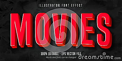 Movies text, 3d red movie style editable font effect Vector Illustration