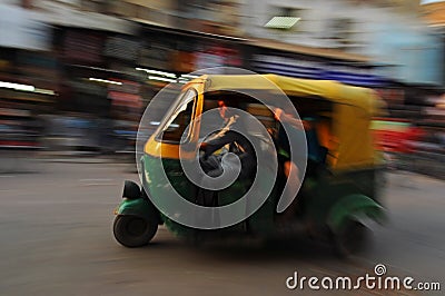 Moving auto rickshaw, Old Delhi, India Editorial Stock Photo