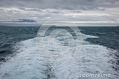 Moving boat in the sea, the land of fire and ice Stock Photo