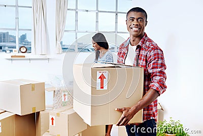 Moving boxes couple Stock Photo