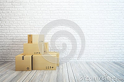Moving boxes at a new home Stock Photo
