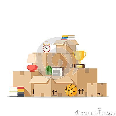 Moving with boxes to new home Vector Illustration