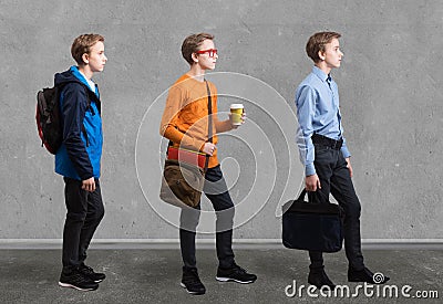 Moving boy in different style. Stock Photo