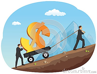 Moving a cart with money Vector Illustration
