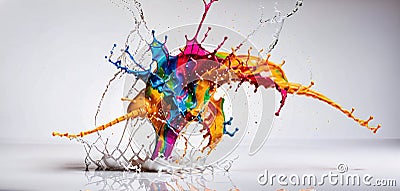 Moving colorful liquid splashes, color spectrum mixed very dynamically Stock Photo
