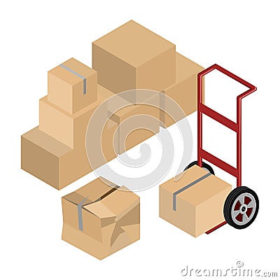 Moving Dolly And Boxes Vector Vector Illustration