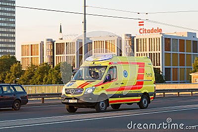 Moving Emergency Ambulance Reanimation Car On Vansu Bridge In Riga Editorial Stock Photo