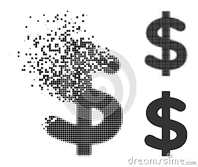 Moving and Halftone Pixelated Dollar Glyph Vector Illustration