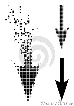 Moving and Halftone Pixelated Sharp Arrow Down Glyph Vector Illustration