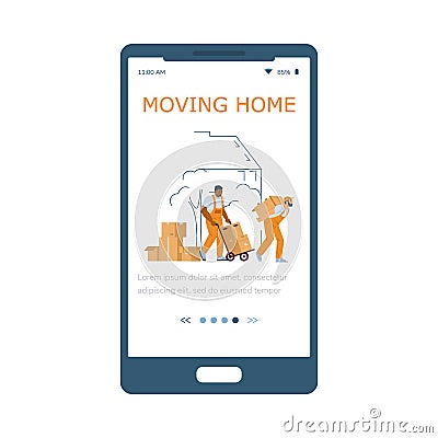 Moving Home company application onboarding page, flat vector illustration. Vector Illustration