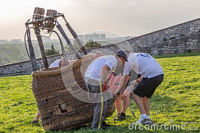 Moving hot air balloon basket with burner Editorial Stock Photo