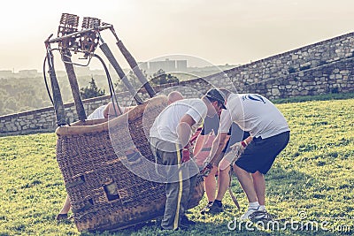Moving hot air balloon basket with burner 3 Editorial Stock Photo