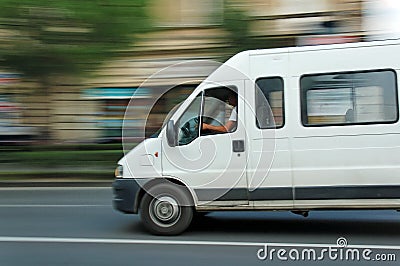 Moving minibus Stock Photo