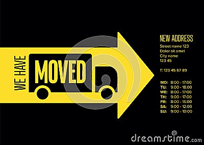 We are moving minimalistic flyer template with big arrow Vector Illustration