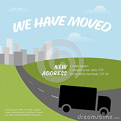 We are moving minimalistic flyer template with nice landscape Vector Illustration