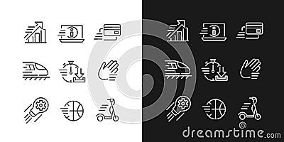 Moving objects pixel perfect linear icons set for dark, light mode Vector Illustration
